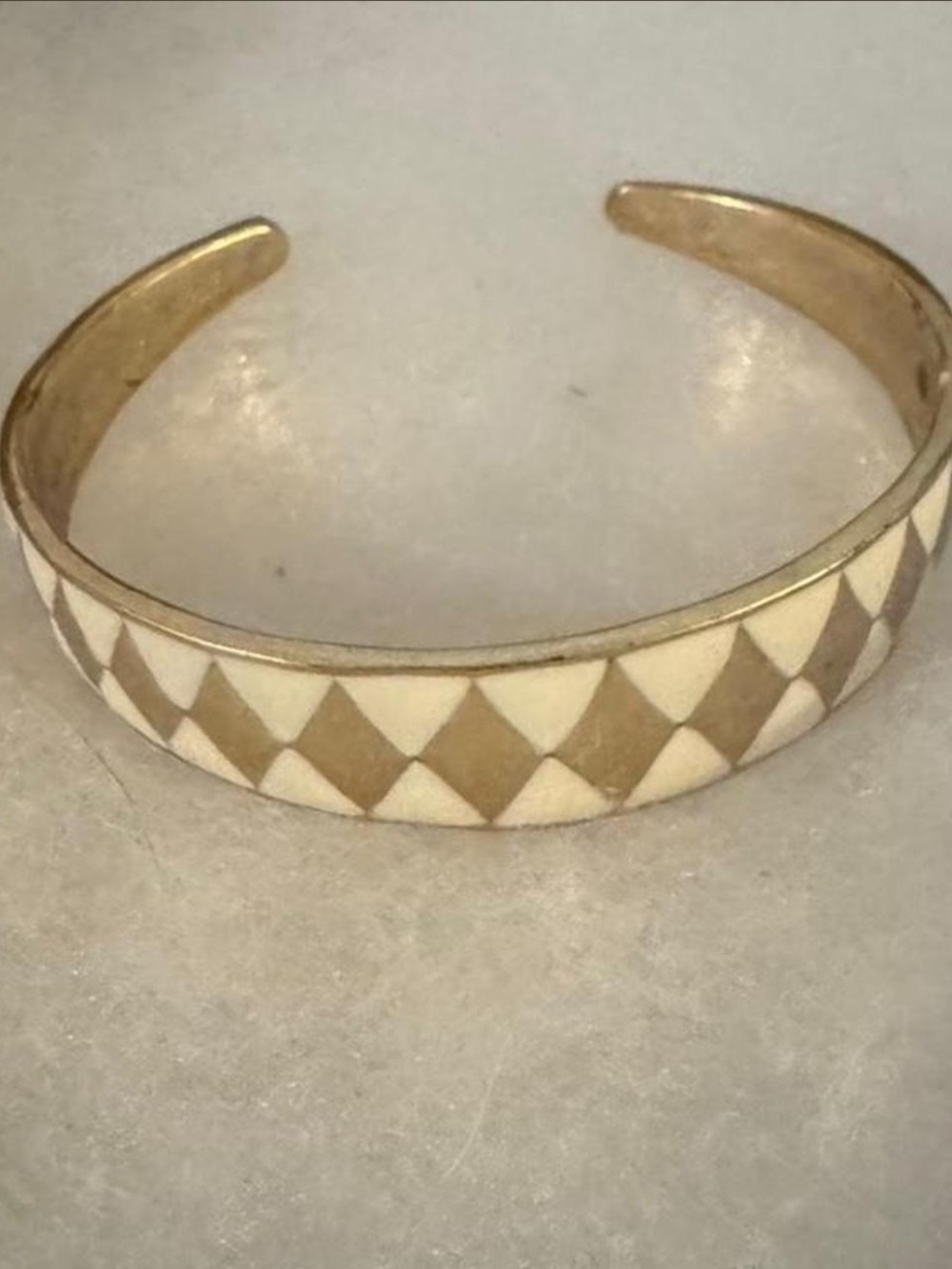 Lucky Brand Cream and Gold Diamond-Pattern Cuff Bracelet